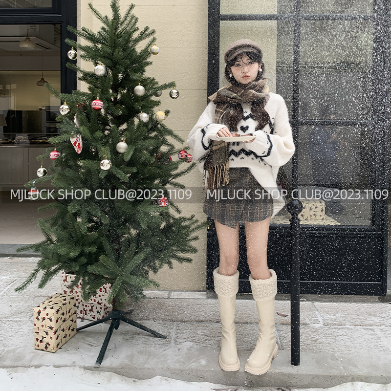 2024冬季新款韩版真皮长筒骑士靴加绒加厚毛毛靴厚底高筒靴女保暖