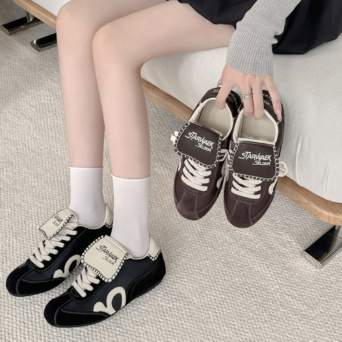 牛皮版复古翻盖德训鞋女2025秋季新款内增高阿甘鞋运动休闲鞋板鞋