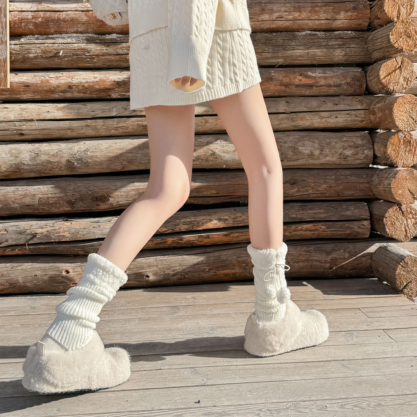 厚底内增高雪地靴半包拖女2025冬季新款毛毛勃肯鞋加绒保暖棉鞋