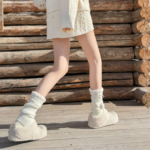 厚底内增高雪地靴半包拖女2025冬季新款毛毛勃肯鞋加绒保暖棉鞋