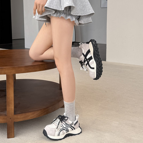 真皮拼色老爹鞋女2026春夏新款厚底增高小白鞋运动休闲鞋阿甘鞋