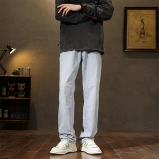 夏季薄款195高个子加长男裤120浅蓝牛仔裤弹力直筒宽松男生长裤子