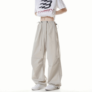 个性橡筋抽绳腰工装裤阔腿裤拖地长裤子195高个子加长版男裤120CM