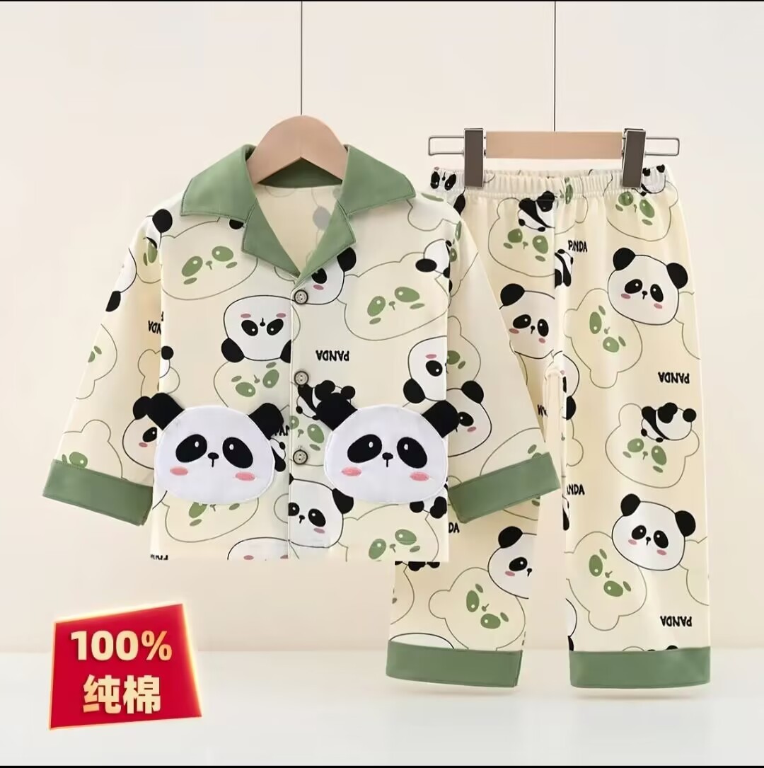 100%纯棉儿童睡衣男女童春秋a类长袖中大童卡通家居服套装空调服