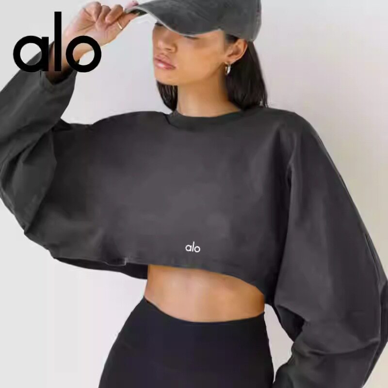 Alo露脐圆领卫衣女短款运动