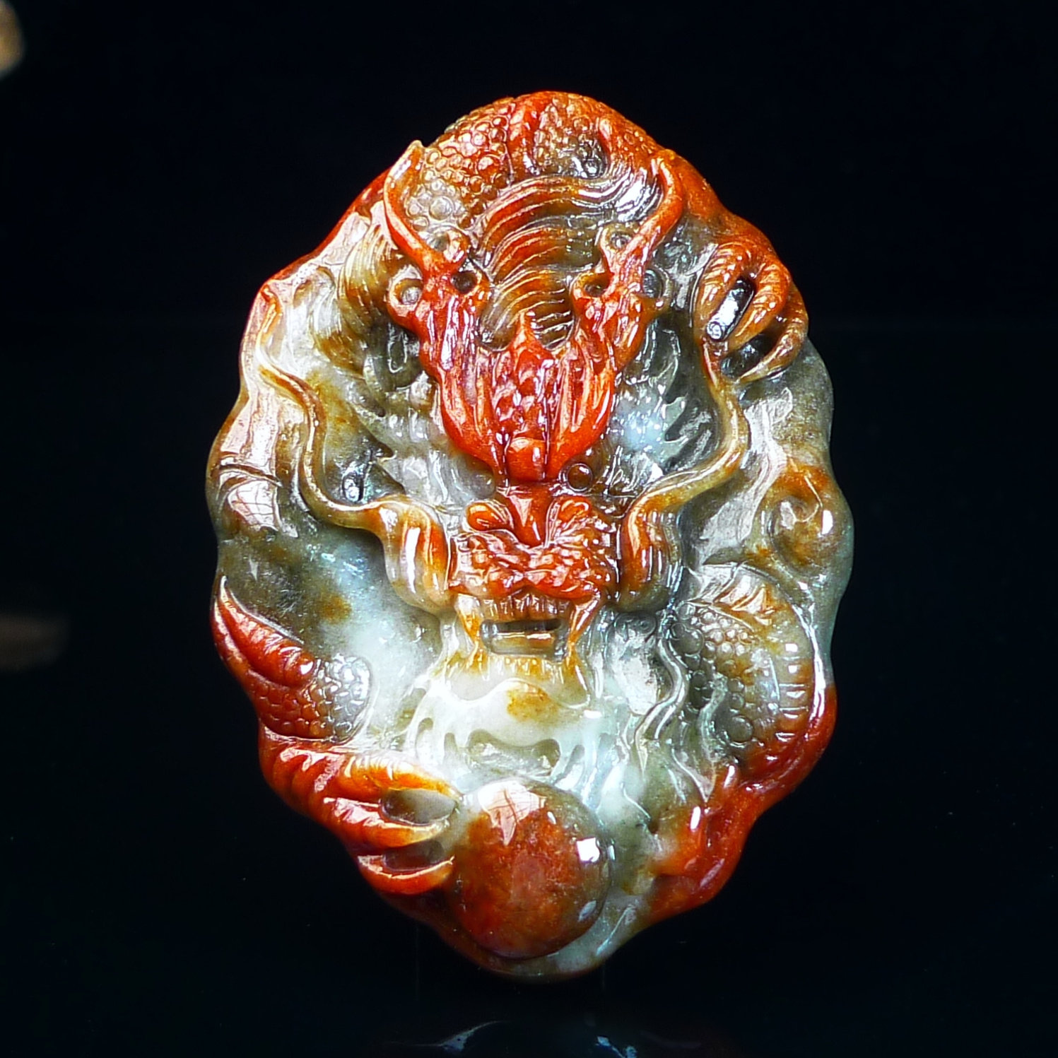 缅甸老坑翡翠A货冰红翡翠龙牌