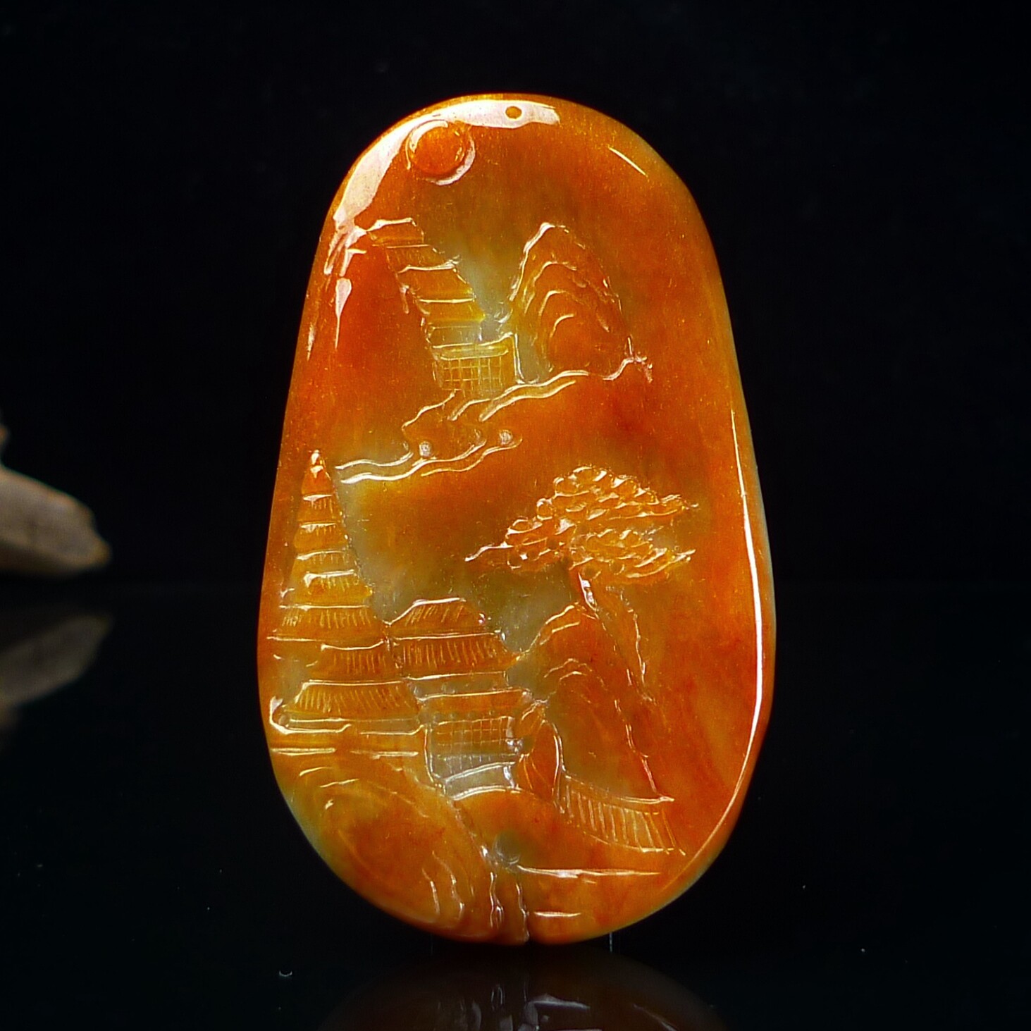缅甸A货翡翠玉石翡翠红翡山水牌