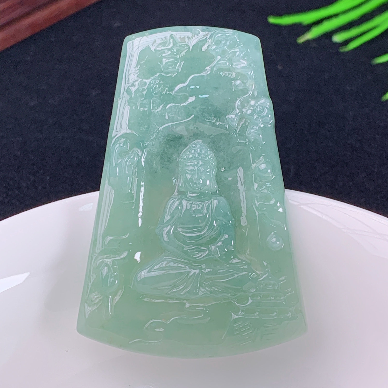 天然A货缅甸翡翠观音挂件 冰润油绿翡翠文殊菩萨吊坠 聪明伶俐
