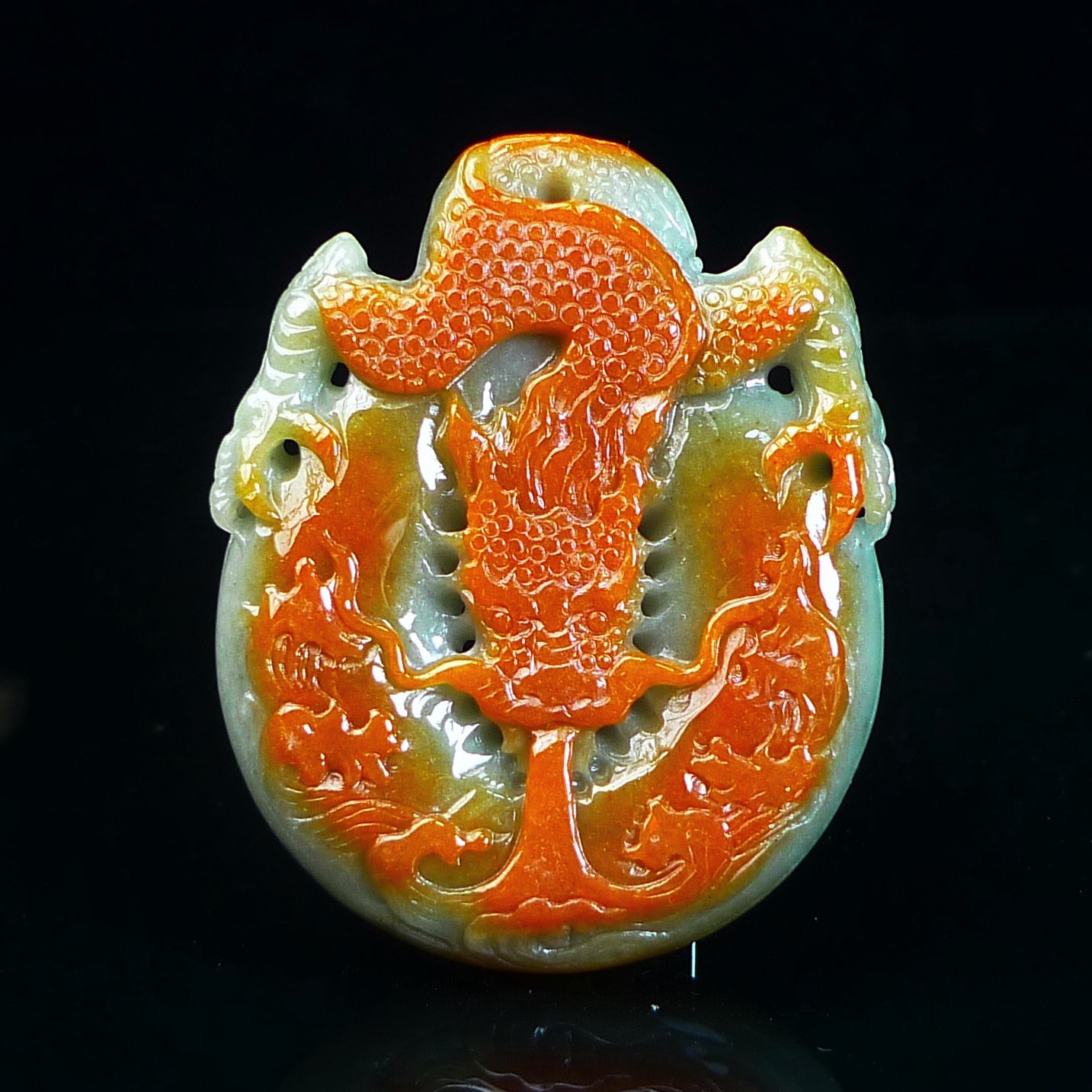 缅甸老坑翡翠A货红翡龙牌吊坠