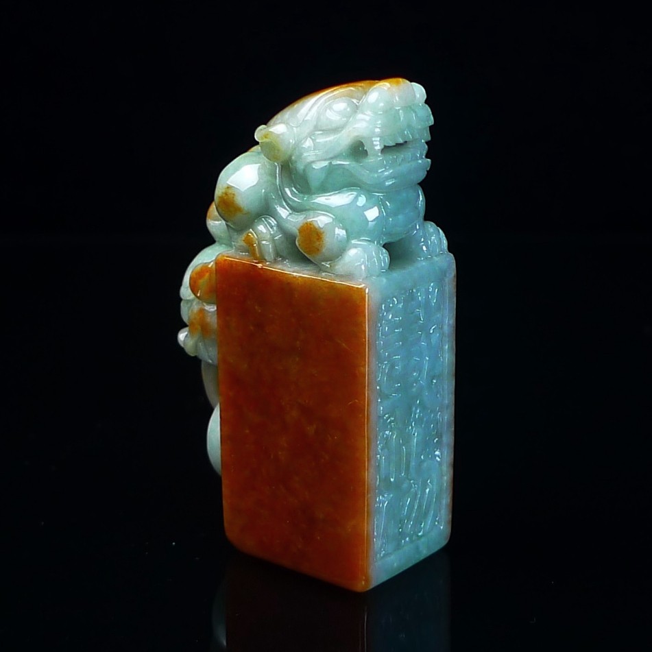 缅甸翡翠A货红翡貔貅印章玉石