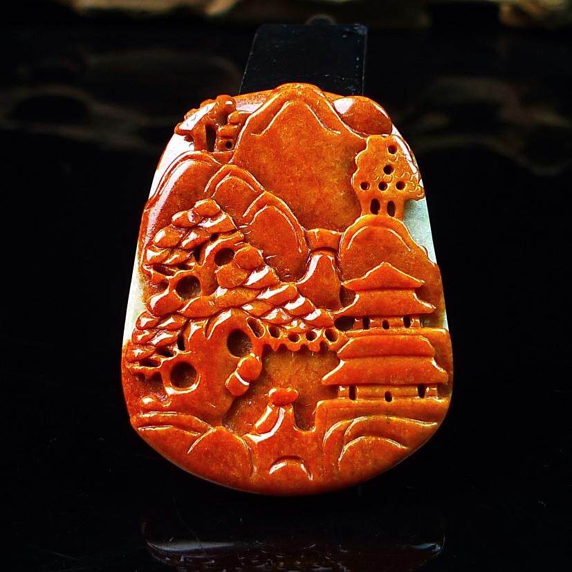 缅甸A货山水玉石红翡山水玉石