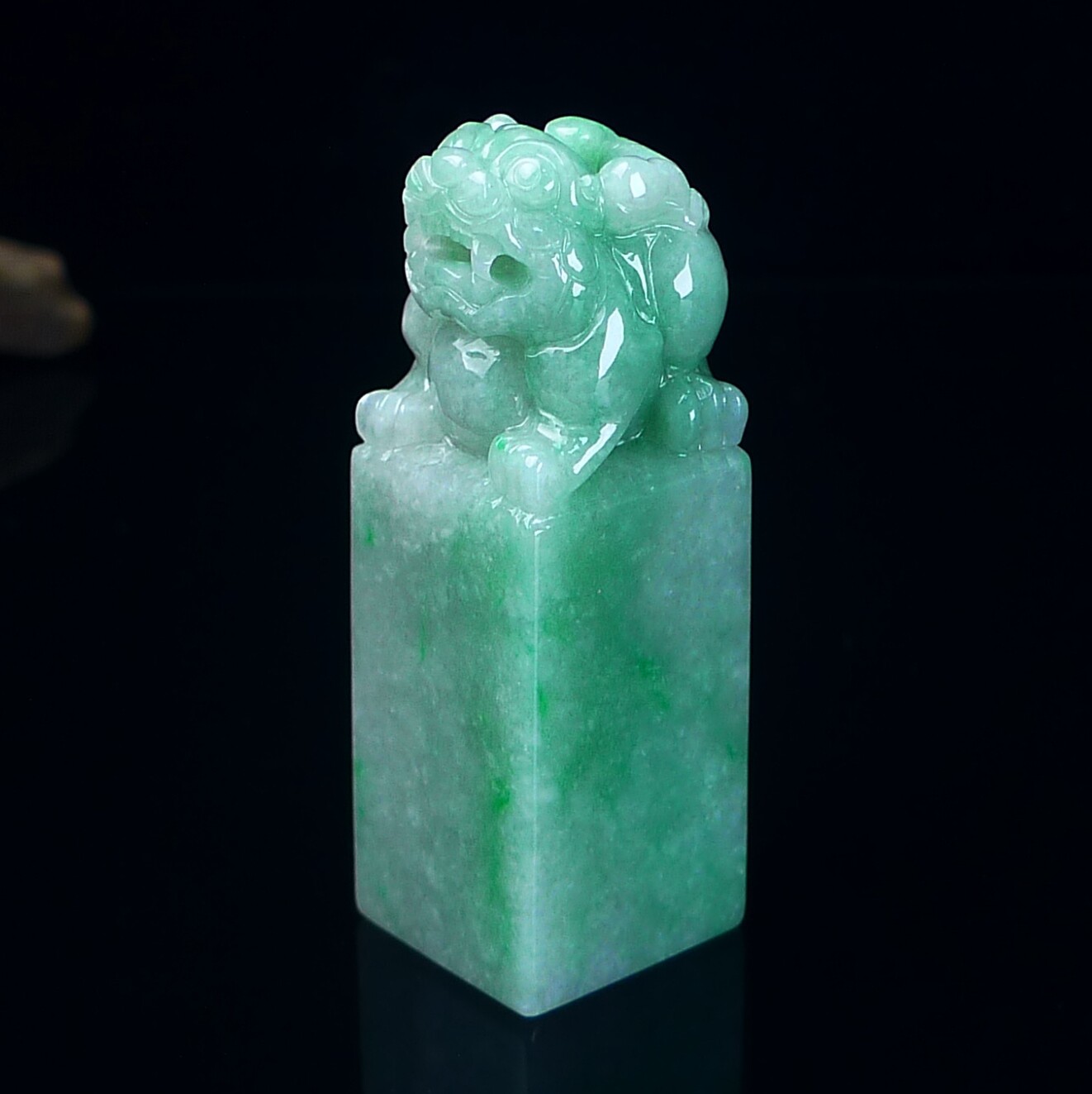 缅甸天然翡翠A货貔貅印章镇纸