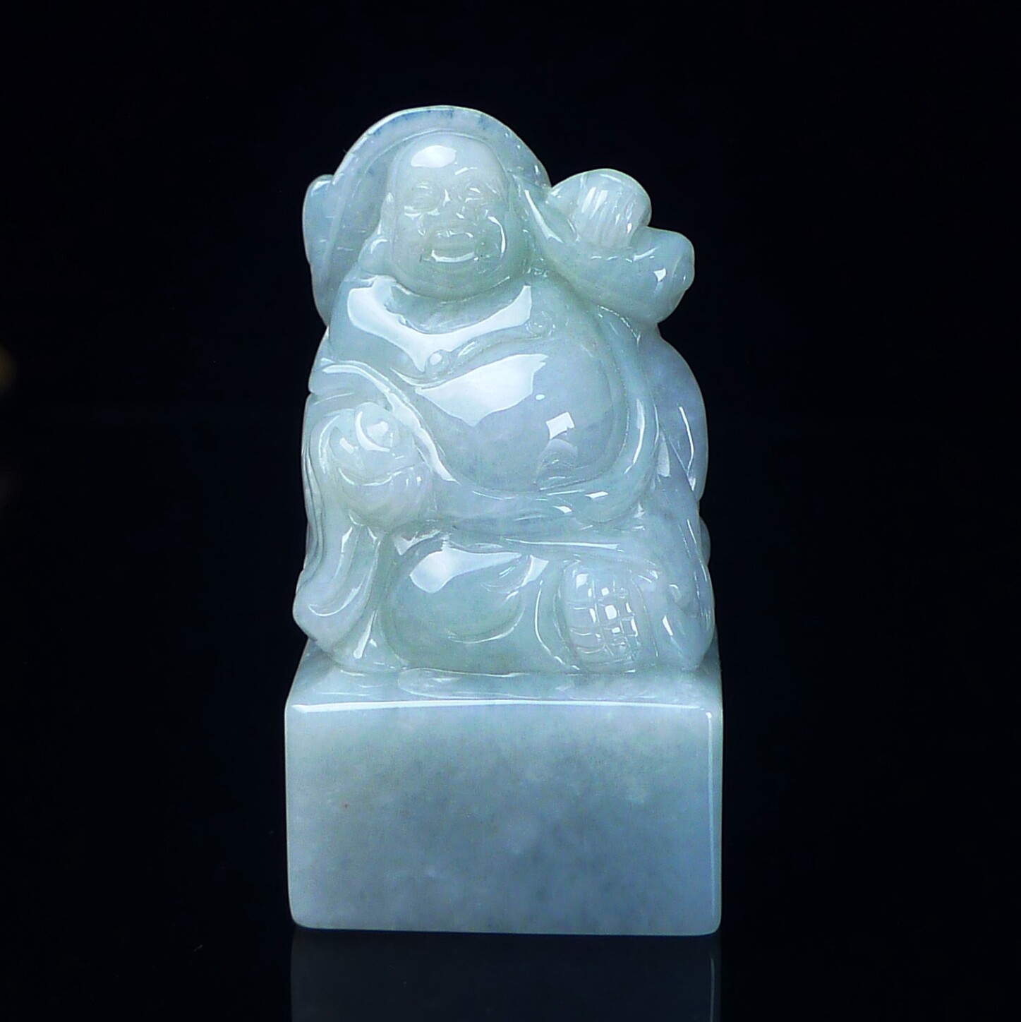 缅甸天然翡翠A货布袋佛印章 冰润翡翠如来佛笑佛印章 篆刻代刻字