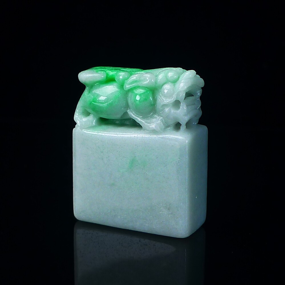 缅甸天然翡翠A货貔貅印章玉石