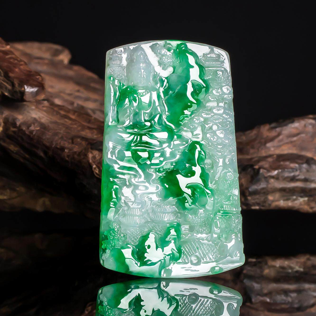 缅甸天然翡翠A货菩萨玉石玉器南海观音挂件 冰种翡翠山水观音吊坠