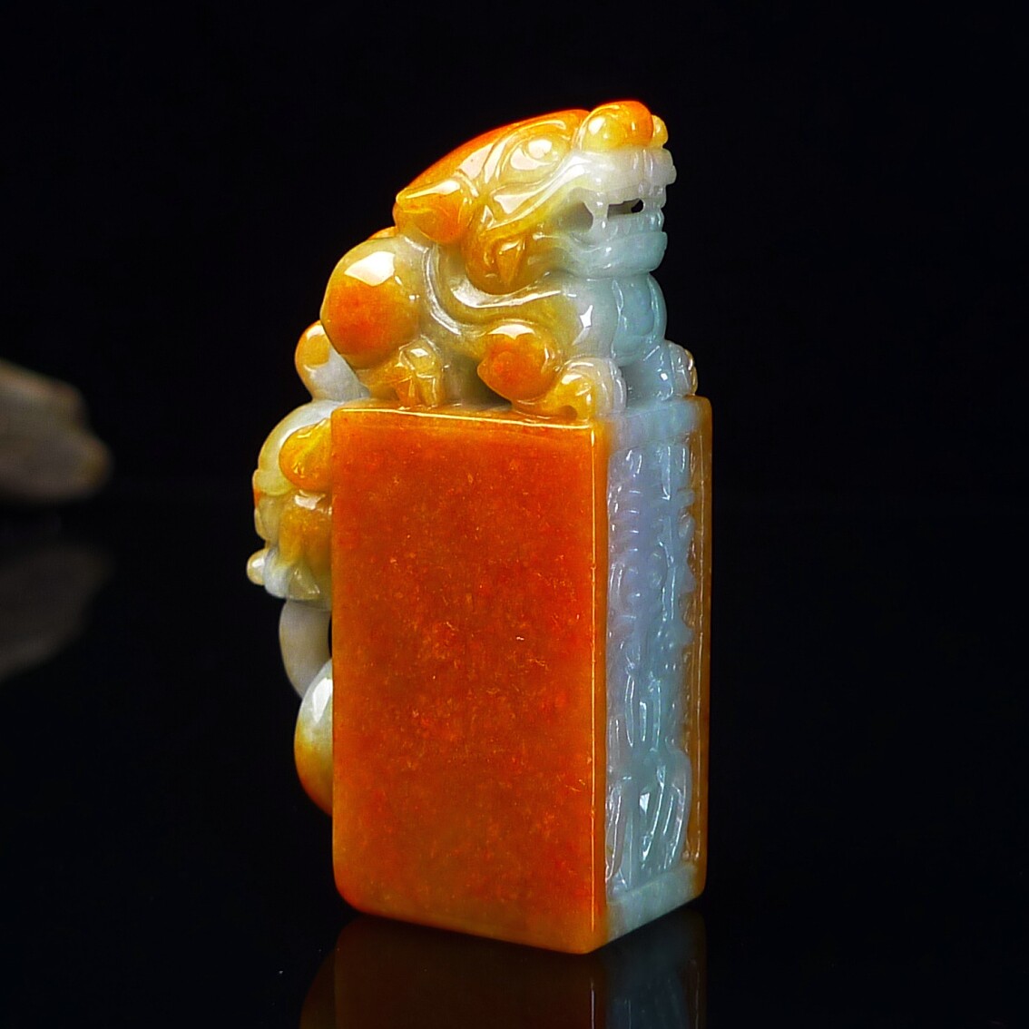 缅甸翡翠A货红翡貔貅印章玉石 红翡翠貔貅印章摆件 篆刻代刻字