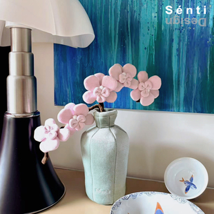 艺术花瓶布艺摆件蝴蝶兰仿真花毛绒花束家居装 饰 翠玉兰 Sénti