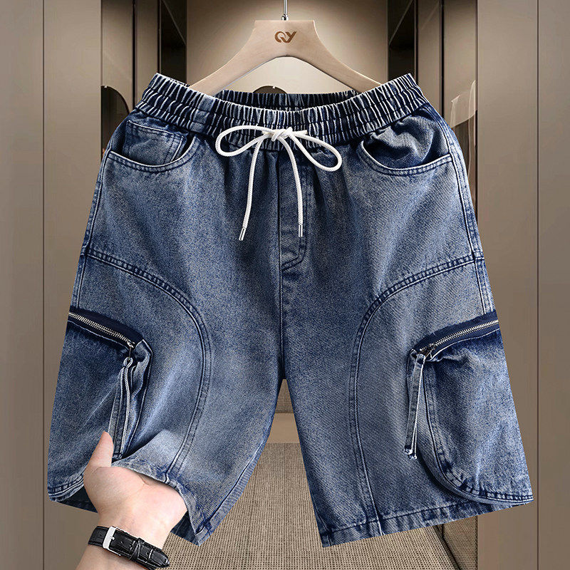 胖男童加肥加大牛仔短裤大童男装潮牌宽松青少年休闲工装五分裤子