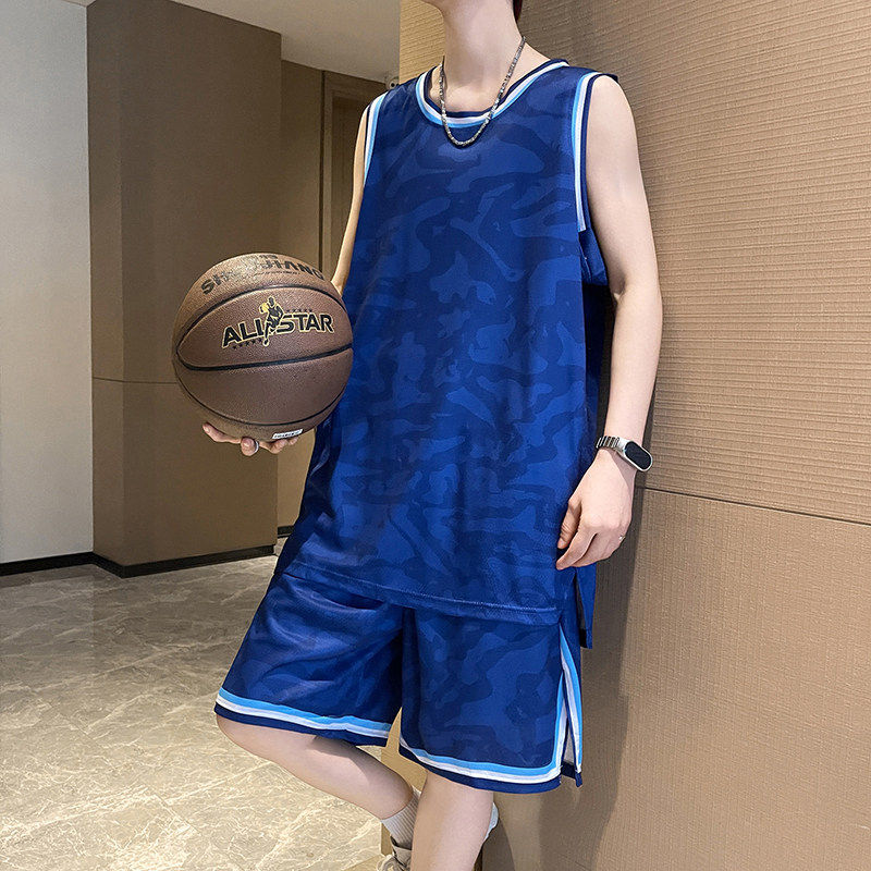胖男童篮球服套装夏季大童迷彩速干背心短裤青少年球衣运动两件套