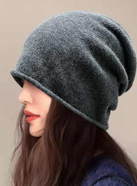 宽松版大头围慵懒松弛堆堆帽男女2025新款羊毛针织帽秋冬护耳冷帽
