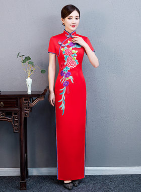 旗袍秀走秀新品长款优雅演出服加长款大码显瘦汉服气质中国风