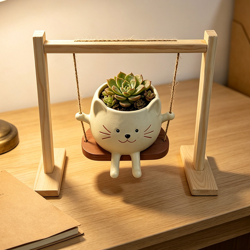 秋千笑脸猫咪大号花盆摆件家居庭院设计花园可爱新款跨境花盆日式