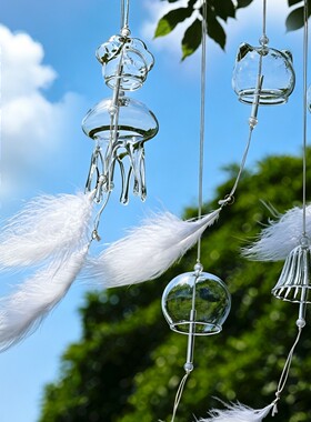 夏日羽毛玻璃风铃手工铃铛