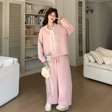 26新款粉色飘带卫衣春季减龄阔腿裤两件套2B235-9211-P185-K298，女装套装/套裙，2B235