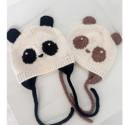 Bambibaby定制熊猫山羊绒护耳帽纯手工编织