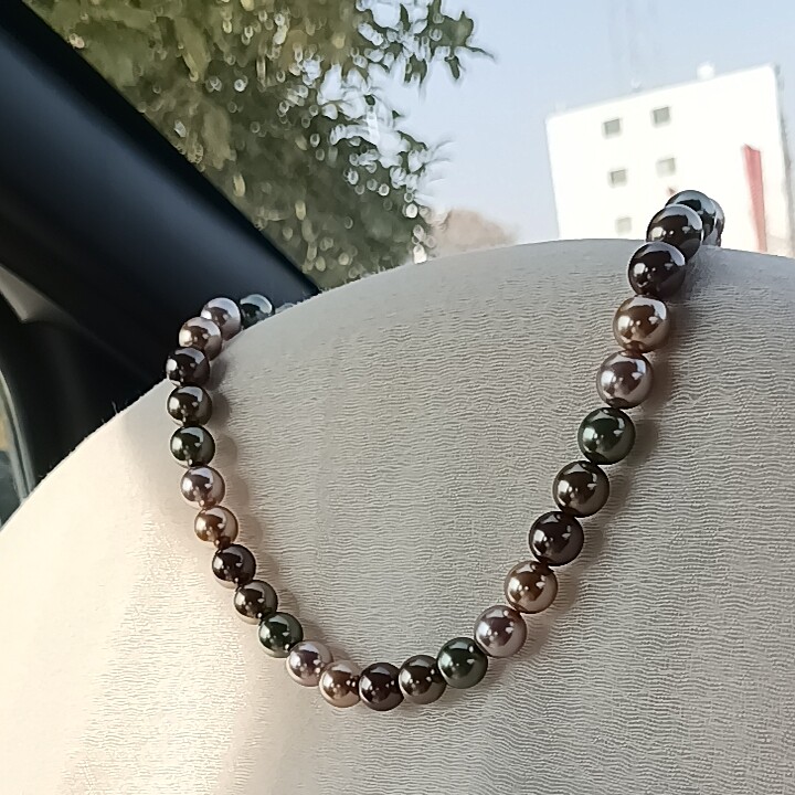 正圆低调奢华有内涵大溪地黑灰混彩糖果色莫兰迪轻奢仿珍珠项链