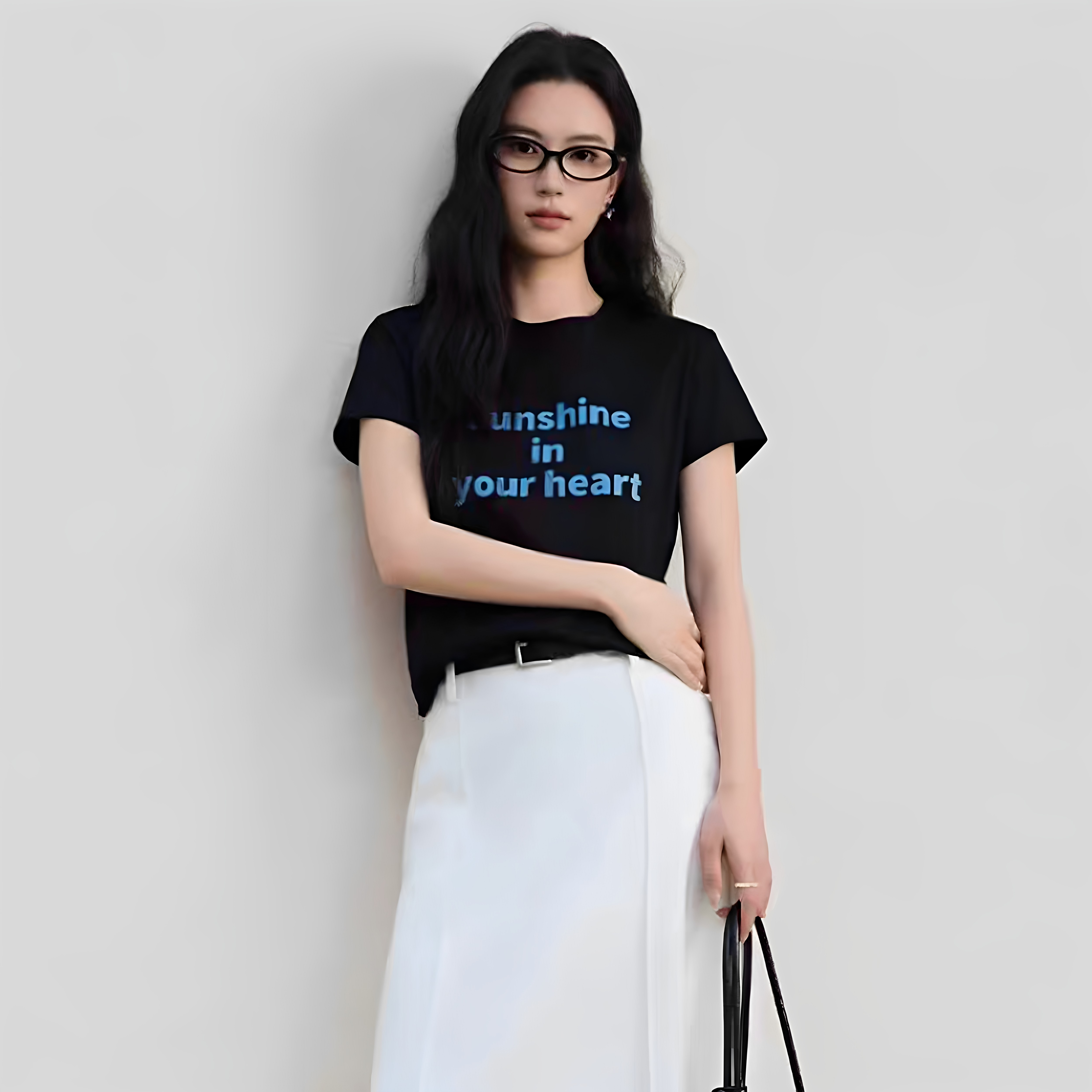 撞色字母印花真丝棉T恤短款女