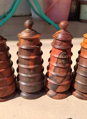 老挝大红酸枝木雕文昌塔摆件实木客厅玄关书房装饰工艺品牙签盒