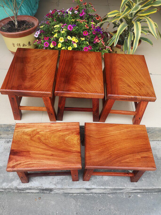 缅甸花梨木四方独板凳子大果紫檀红木小凳子矮凳换鞋凳实木凳方凳