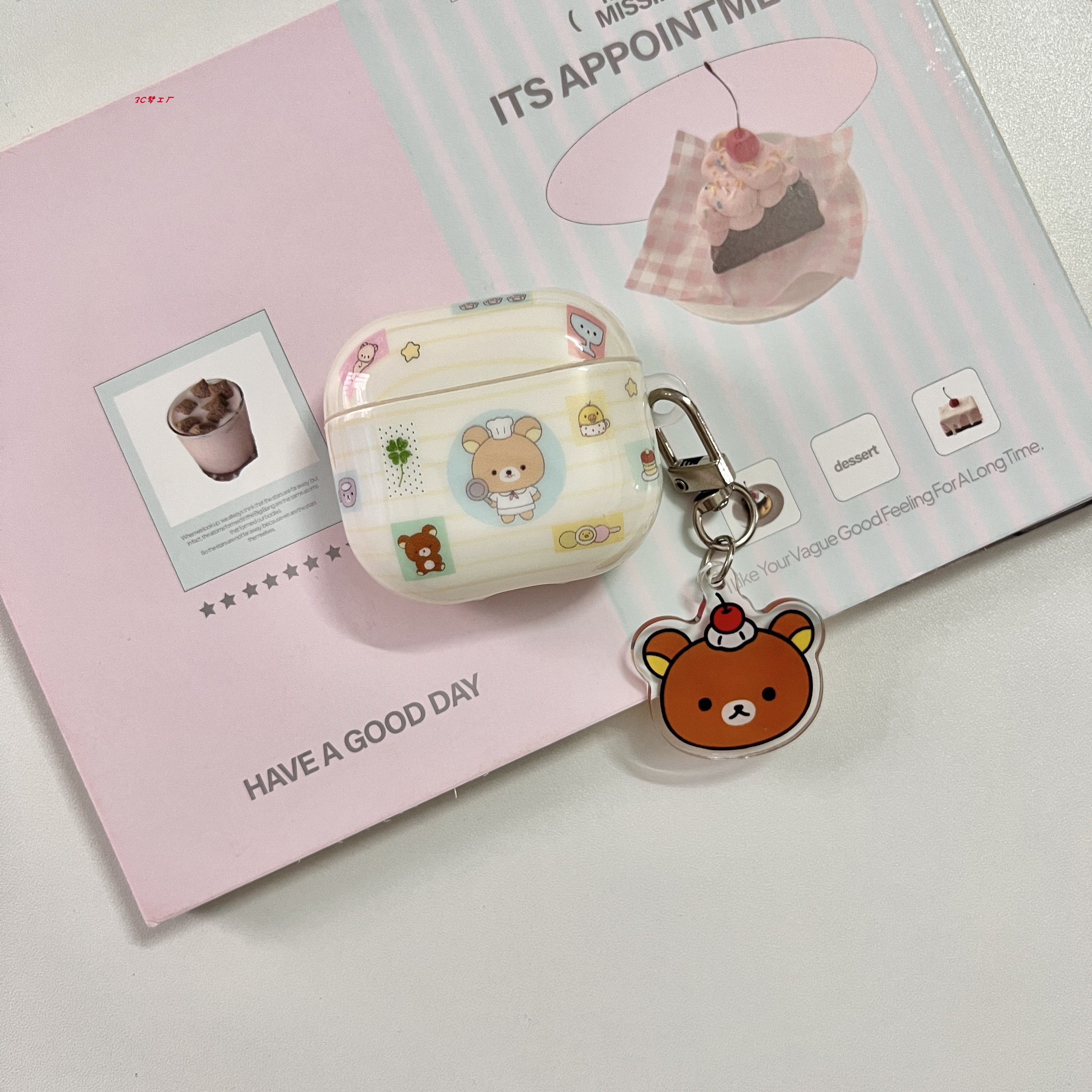 适用苹果耳机保护套airpods pro3可爱条纹厨师轻松熊airpods pro二三代airpods4降噪耳机套无线蓝牙ipods包图片
