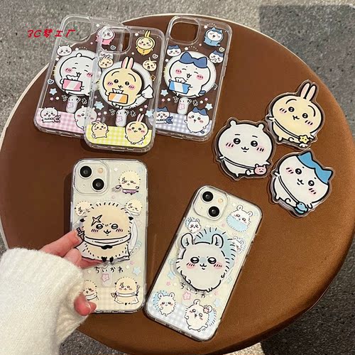 日单可爱卡通吉伊卡哇带磁吸支架适用苹果18promax手机壳iphone17Pro创意15小八14pm乌萨奇13新款16Pro防摔套