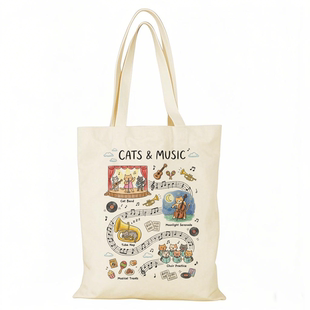 钢琴猫和乐谱帆布包音乐剧文创帆布袋定制手提大容量环保购物袋