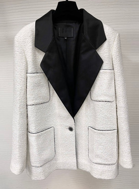 WAN.W工作室 手工定制 黑白经典翻领小香风外套女西装王一博同款