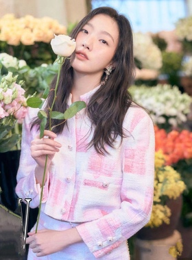 WAN·W工作室 名媛显白糖果色西装外套女粗花呢小香风短款九分袖