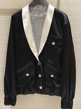 WAN.W 工作室 缎面黑白拼色宽松夹克21年新小香风外套Y0046