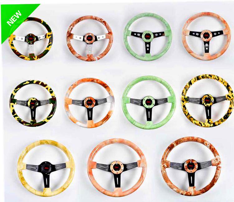 14寸汽车改装赛车方向盘快拆竞技运动复古楠木迷彩方向盘底座通用