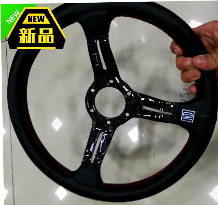 改装真皮赛车Nd寸汽车盘盘14方向碳纤支架/通用磨砂新款改装方向