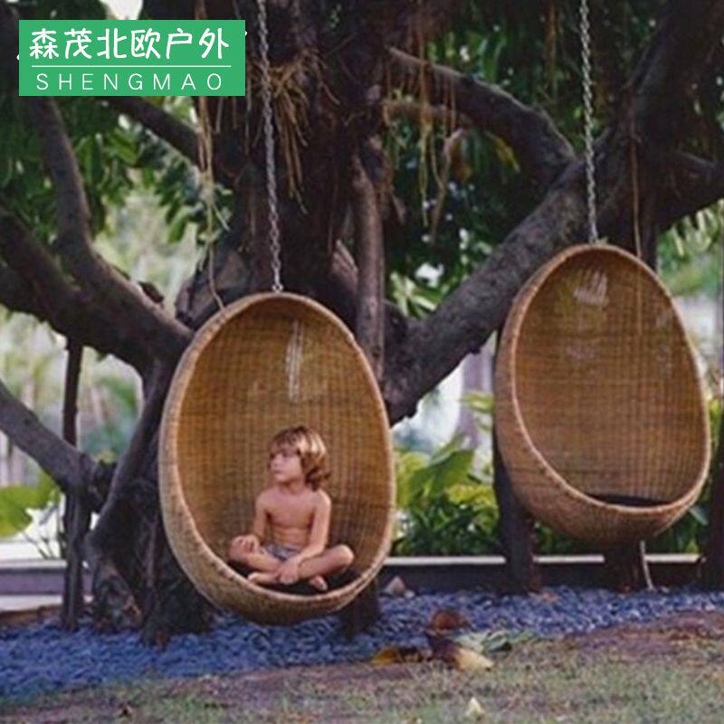 网红北欧鸟巢藤编吊秋千