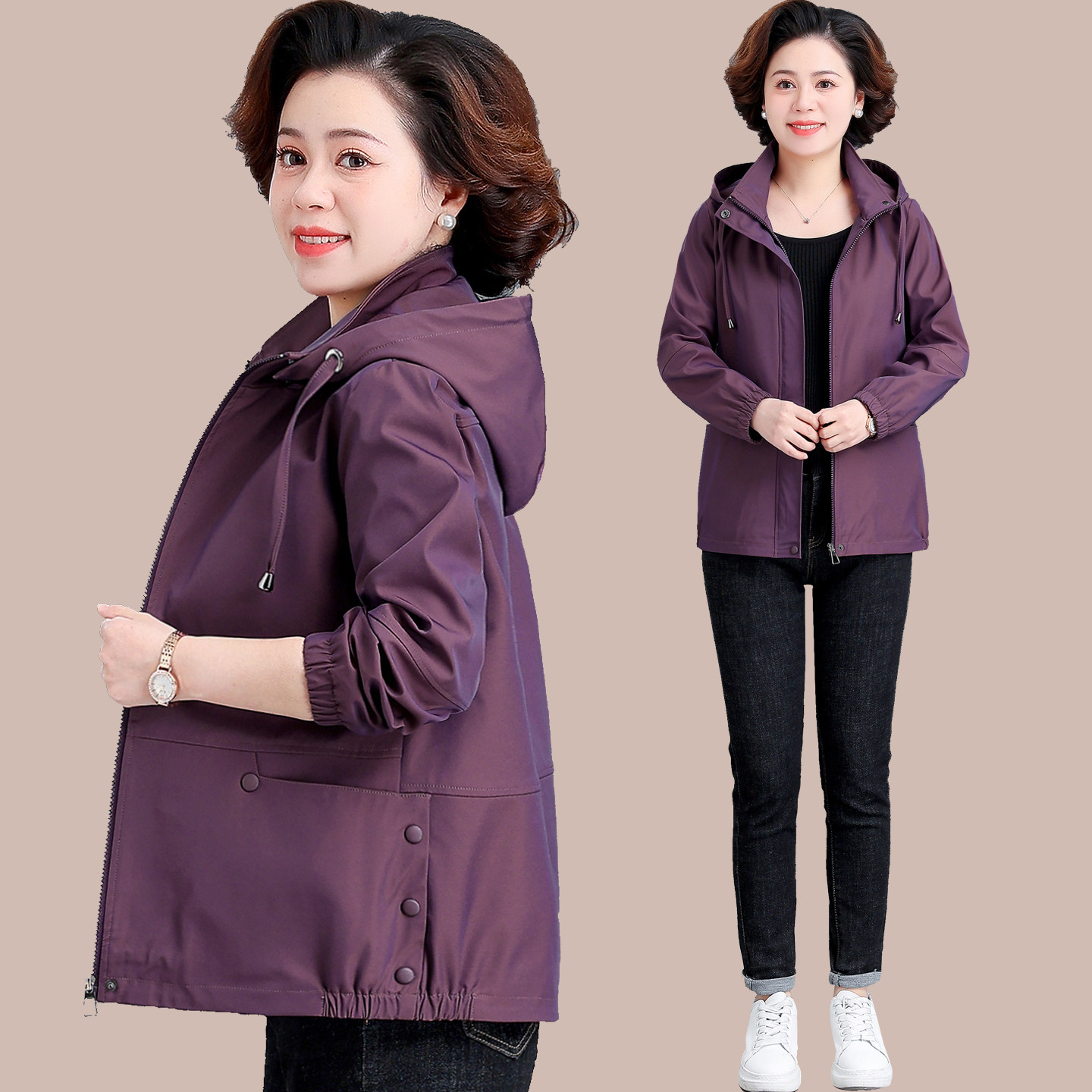 妈妈春秋风衣外套女洋气大码2026年新款中老年人宽松显瘦百搭上衣