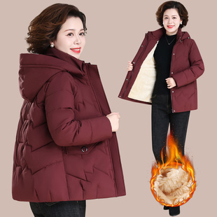 中老年妈妈短款羽绒棉服女秋冬新款阔太太洋气连帽加绒外套小棉袄