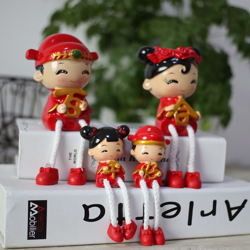 百年好合创意情侣喜庆摆件婚庆礼品树脂娃偶喜庆结婚礼物吊脚娃娃