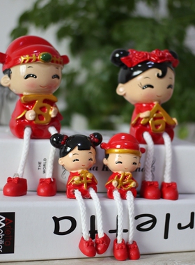 百年好合创意情侣喜庆摆件婚庆礼品树脂娃偶喜庆结婚礼物吊脚娃娃