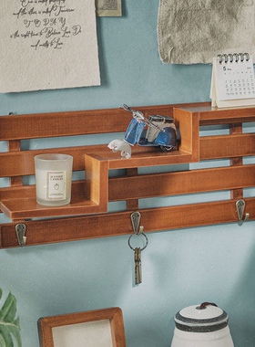 创意实木墙上免打孔置物架店铺门后口壁挂墙壁装饰品玄关钥匙挂钩