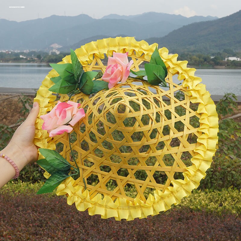儿童斗笠帽舞蹈道具竹编尖顶广场舞我家住在桃花山舞台演出草帽子
