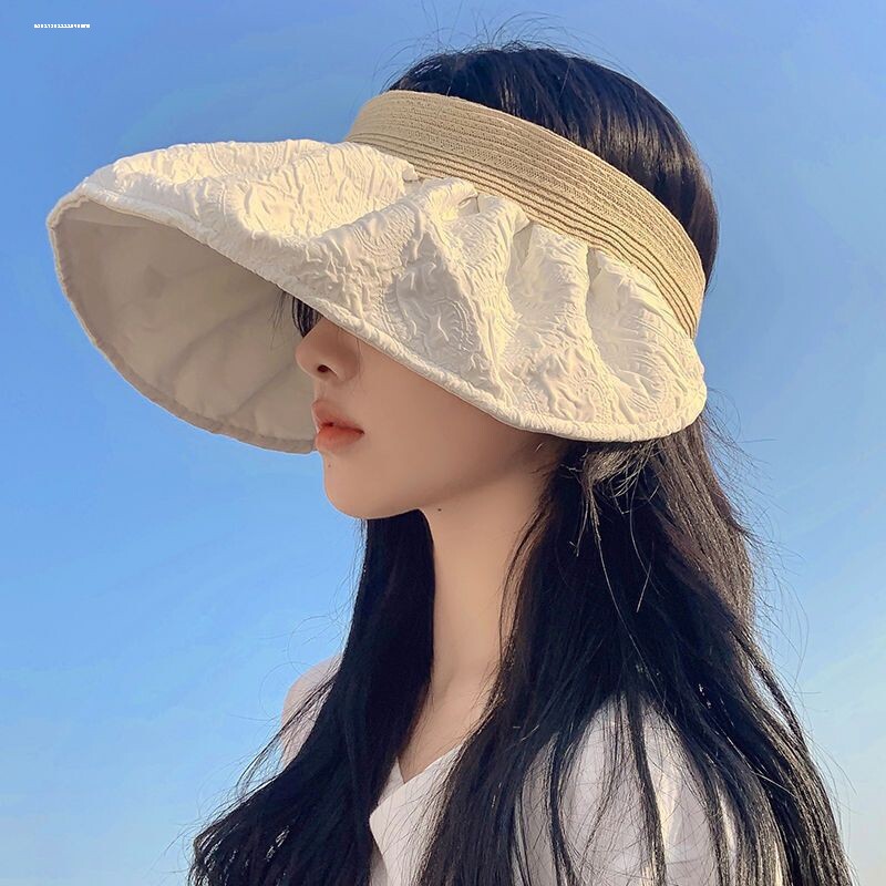 双面防紫外线空顶防晒帽女夏季白色折叠遮阳贝壳帽大头围太阳帽子
