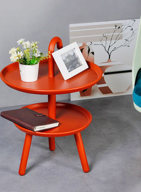轻奢橙色边几家用客厅白色小圆桌北欧简约艺术桌阳台便携简单矮桌